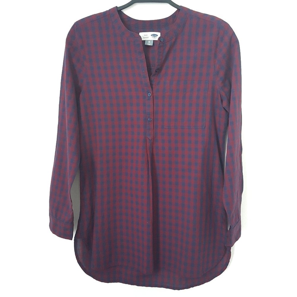 Old Navy Tunic Popover Blue/Red Pattern Shirt - XS
